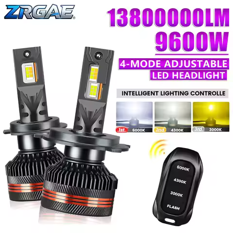 2pcs 9600W Tri-Color LED Headlights H7 H4 H8 H9 H11 with Remote, Cooling Fan H1 9005 9006 HB3 HB4 90