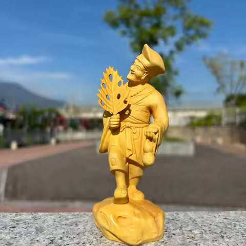 Hand-Carved Boxwood Laughing Buddha Statue - 5.1"x2.2"x1.9" Drunken Monk Figurine Home Decor, Chines