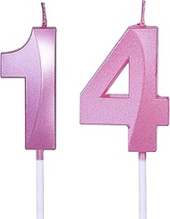 Pink 14th & 41st Birthday Candles for Cakes, Number 14 41 Glitter Candle Cake Topper for Party Anniv