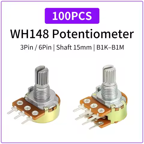 100PCS WH148 Linear Rotary Potentiometer 1K 10K 20K 50K 100K 500K Ohm 3Pin/6Pin 15mm Shaft B Type Va