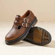 Dr. Martens Mary Jane Boots - Brown Genuine Leather, Round Toe Platform, Fashionable Flat Heel - Siz