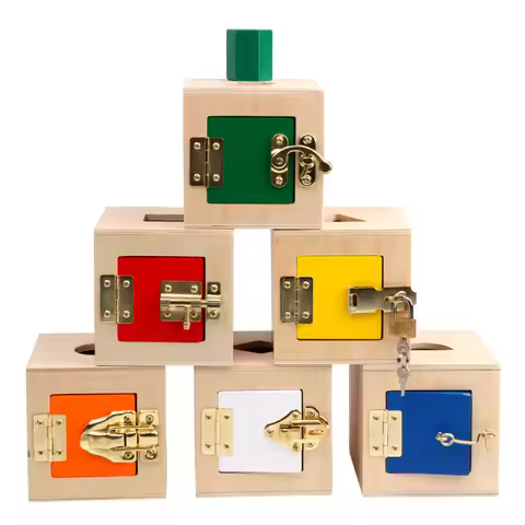 Montessori Unlocking Wooden Toys Color Cognition Sensory Play Shape Matching Unlock Toys For Kids 3