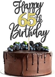 1 x Happy 65th Birthday Cake Topper Glitter Black Gold Cheers on 65 Years Cake Decoration Number 65 