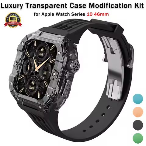 Luxury Transparent Case Modification Kit for Apple Watch Series 10 46mm Fluororubber for Series10 Me