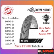 Corva Motor Tayar Viva Tubeless Ft900 Tajam Tubeless Tyre 90/90-14 70/90-16 80/90-16 60/80-17, 7/80-