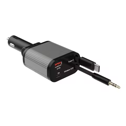 AXU Retractable Car Charger, 4-in-1 Fast Charging with Dual Retractable Cables