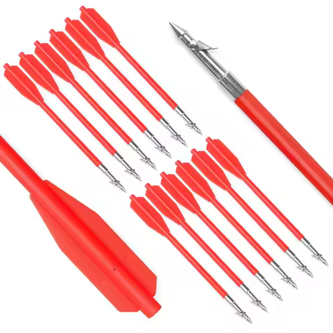 6.8'' 12PCS Barbed Fishing Bolts Plastic Shaft Fishing Xbow Bolt for Pistol Crossbow 50 to 130 Pound