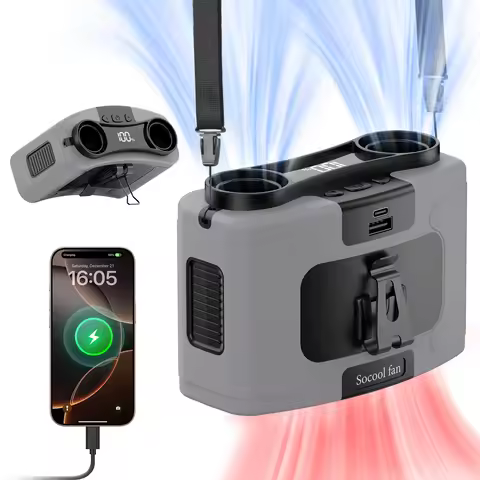 Socool 20000mAh Portable Waist Fan Dual Air Outlet 10 Gear Speeds Outdoor Personal Hanging Neck & Be
