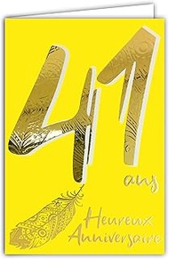 Afie 69-2441 41st Birthday Card Glossy Gold Textured for Men with Envelopes Made in France - Multi-C