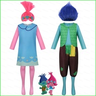 Trolls Poppy Branch Cosplay Costume Wig Dress Kids Adult Cartoon Fairy Uniform Halloween Party Carni