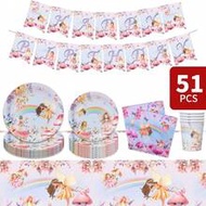 Dreamy Fairy Rainbow Happy Birthday Disposable Plates, Napkins, Cups, Tablecloth And Banner Set, Par