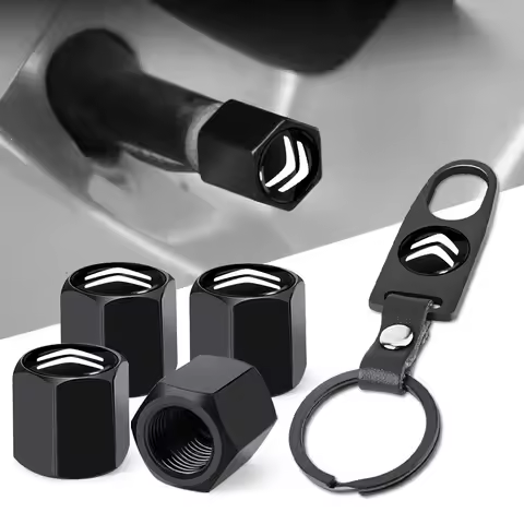 Car Tire Valve Caps with Car Badge Keyring Keychain Auto Accessories For Citroen C1 C2 C3 C4 C5 C6 C