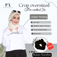 Kaos Crop Top Oversize Wanita Distro Lengan Panjang Korean Style Jumbo Polo Exchange 10089