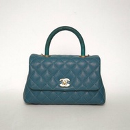 CHANEL CocoHandle小號24綠色荔枝牛皮26開金扣蜥蜴皮手柄肩背包