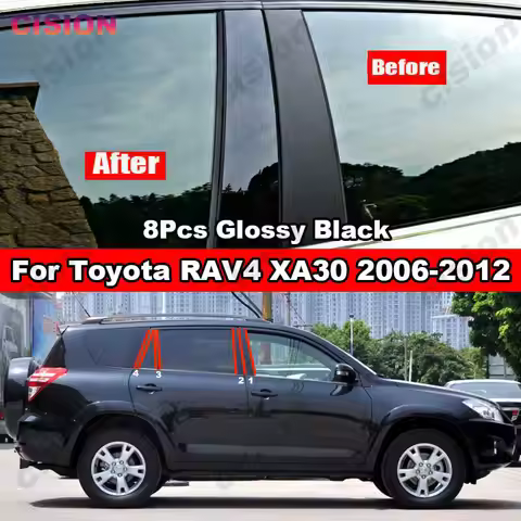 8x Car Window Door Column B C Pillar Post Cover Trim for Toyota RAV4 XA30 2006-2012 Carbon Fiber Bla