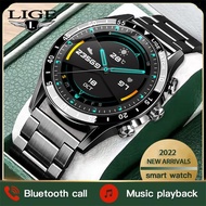 LIGE 2022นาฬิกาสายรัดข้อมือฟิตเนสสำหรับผู้ชาย,นาฬิกาสมาร์ทวอท์ชโทรผ่านบลูทูธใหม่สัมผัสเต็มรูปแบบกันน้ำนาฬิกาอัจฉริยะสำหรับ Android Ios
