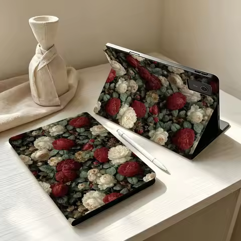Red White Rose Pattern For Lenovo Xiaoxin Lenovo Tab Pad Pro Plus P12 P11 M10 Soft Pen Tray Tablet C
