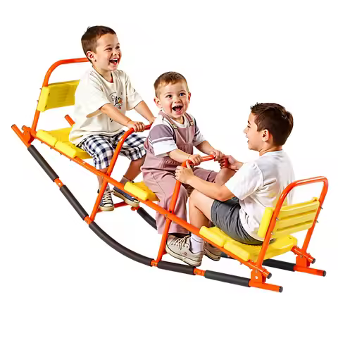 SucceBuy 3 Seats Kids Seesaw Metal Rocking Teeter Totter with Handles Toddler Seesaw for Children Ou