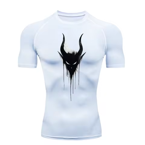 Demon Print 2026 Men's Sports T-shirt Training Fitness Compression Men's Running T-shirt Men's Stret