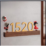 Cartoon Minimalist Wooden Illuminated Hanging Sign  Unit Number Signage HDB Unit Customised Unit Sig