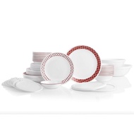 (Sg Stock) CORELLE Service for 12 Chip Resistant Crimson Trellis Dinnerware Set, 78-Piece,Crimson Trellis