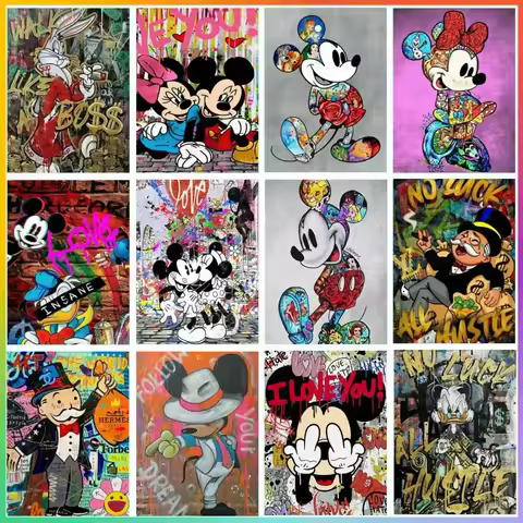 Colorful Graffiti Donald Duck Mickey Mouse Hanging Creation Artificial Kit Stitch Mosaic Diamond Pai