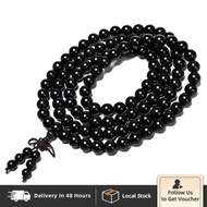 SANNIDHI Ebony Wood Bead Necklace Layered 8mm 108 Mala Meditation Mantra Chanting Bracelet