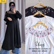 Usagi Long Tunik Muslim Valent Firda Midi Dress Bordir Tunik Putih