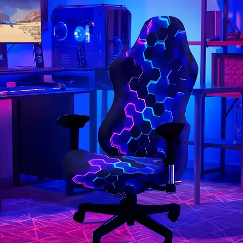 Game Chair Decoration UV Black Light Reactive Gaming Chair Cover Set Geometric Grid Pattern Glowing 