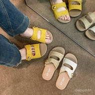 Summer Sandals Retro Velcro Slippers Women Flat Sole Fashion Versatile One-Word Travel British Style