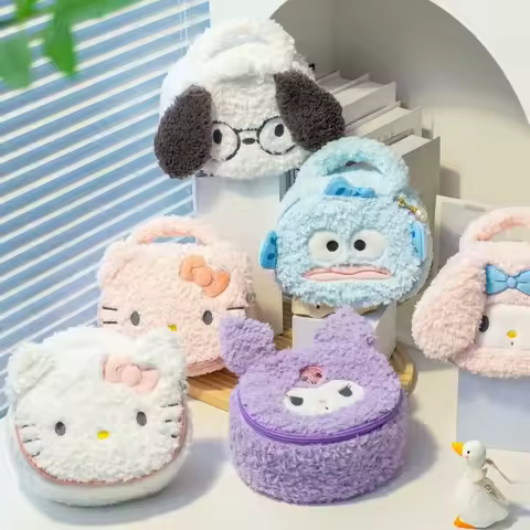 Sanrio Cartoon Cosmetic Bag Kuromi My Melody Cinnamoroll Japanese Style Plush Bag Lovely Handbag Mak