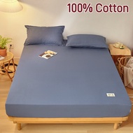 【Super low price】Cotton Fitted Sheet with Elastic Band Anti-Slip Mattress Cover for Single Double Qu