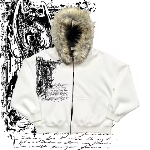 Y2K element creative imitation plush thick warm fur collar hooded sweater lazy cardigan plush couple