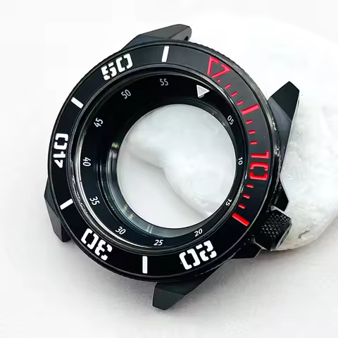 45mm Black Seiko Samurai King Series Watch Cases Stainless Steel Bezel Insert Fits NH35 NH36 7S26 Mo