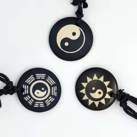 Tai Chi Yin & Yang bone resin Pendant Amulet Necklace Lucky Gift Tribal Fashion Jewelry
