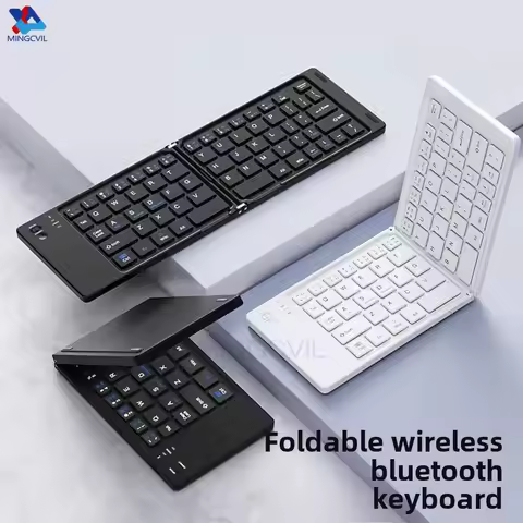 MINGCVIL Mini Foldable Wireless Keyboard Slim Portable Bluetooth Keyboard Rechargeable Folding Keybo
