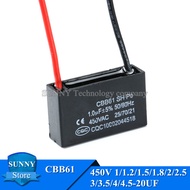 10Pcs CBB61 fan start capacitor 450V 5% 1uf/1.2uf/1.5uf/1.8uf/2uf/2.5uf/3uf/3.5uf/4uf/4.5-20UF