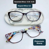 Kacamata wanita minus cat eye import lensa minus optik -0.50 -4.00 request minus cylinder tangkai frame bermotif