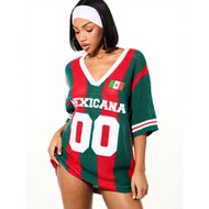 Plus Size Mexicana 00 Crochet Knit Jersey V-Neck Top With Vertical Stripes And Flag Patch