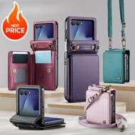 Leather Lanyard Flip Cover For Samsung Galaxy Z Flip 7 Flip7 ZFlip7 SM-F766B / DS 5G Long Short Hand