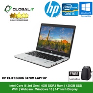 (Refurbished Notebook) HP EliteBook 9470M Laptop / 14" inch Display / Intel Core i5-3rd Gen / 128GB SSD / 4GB DDR3 Ram / WiFi / Windows 10 / Webcam