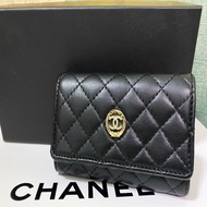 歡迎議價。Chanel 香奈兒 牛皮 菱格紋 黑金 鑰匙卡包 迷你WOC