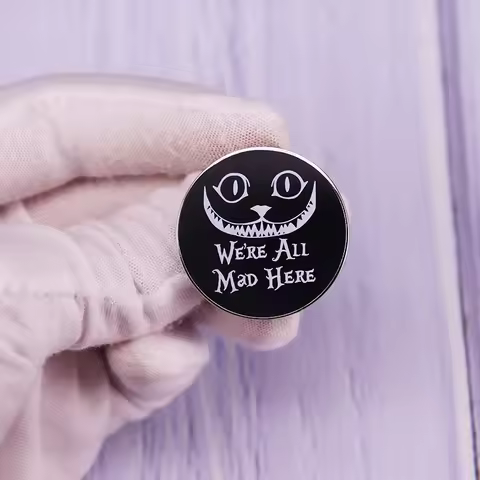 Alice in Wonderland Chesire Cat "We're All Mad Here" Pin Button Badge