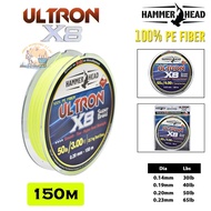 Senar PE Braid Hammerhead Ultron X8 150M Teflon (Fluo Yellow )
