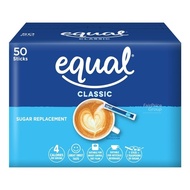 EQUAL classic Sticks 50 sachets natural sweetener wellbeing sugar sugar free calorie natural sweeten