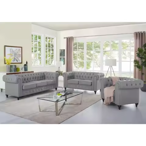 Chesterfield Sofa Set 3 Piece Muebles para La Sala Juegos Living Room Set Modern Furniture Leather S