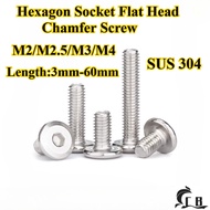 [CB-NLJLS] SUS304 Hexagon Socket Flat Head Chamfer Screw M2/M2.5/M3/M4 Flat Head Chamfer Bolt, Lengt