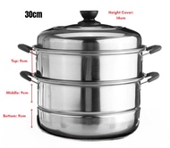 High Quality 32cm 34cm 36cm 40cm 3 Layers 304 Stainless Steel Steam Pot Steamer Cookware Periuk Kuku