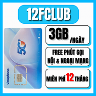 Sim 4G 5G Vinaphone 12FCLUB Xài 1 Năm Miễn Phí Truy Cập 3GB/ngày (90GB/Tháng) Gọi Điện Thả Ga Với 15