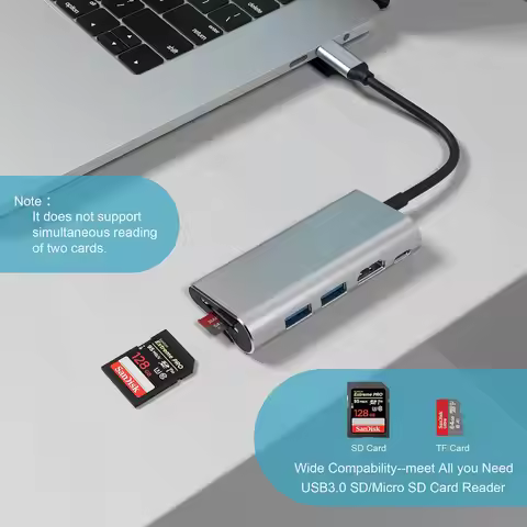 Type C USB 3.0 HUB to Multi 4K HDMI-compatible Adapter Dock for 60W PD SD/TF Micro SD Card reader Ma